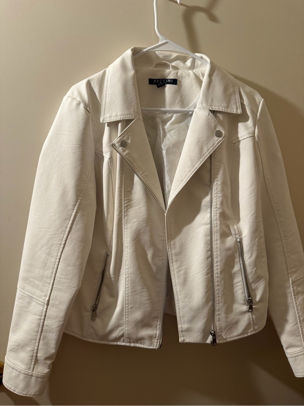 Baccini Off-White Leather Moto Jacket